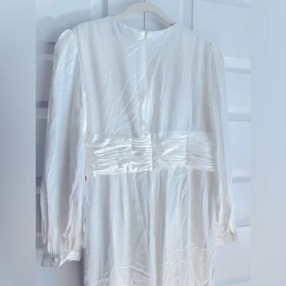 Ieena for Mac Duggal Long Sleeve Ruched‎ Plunging Neck Satin Jumpsuit